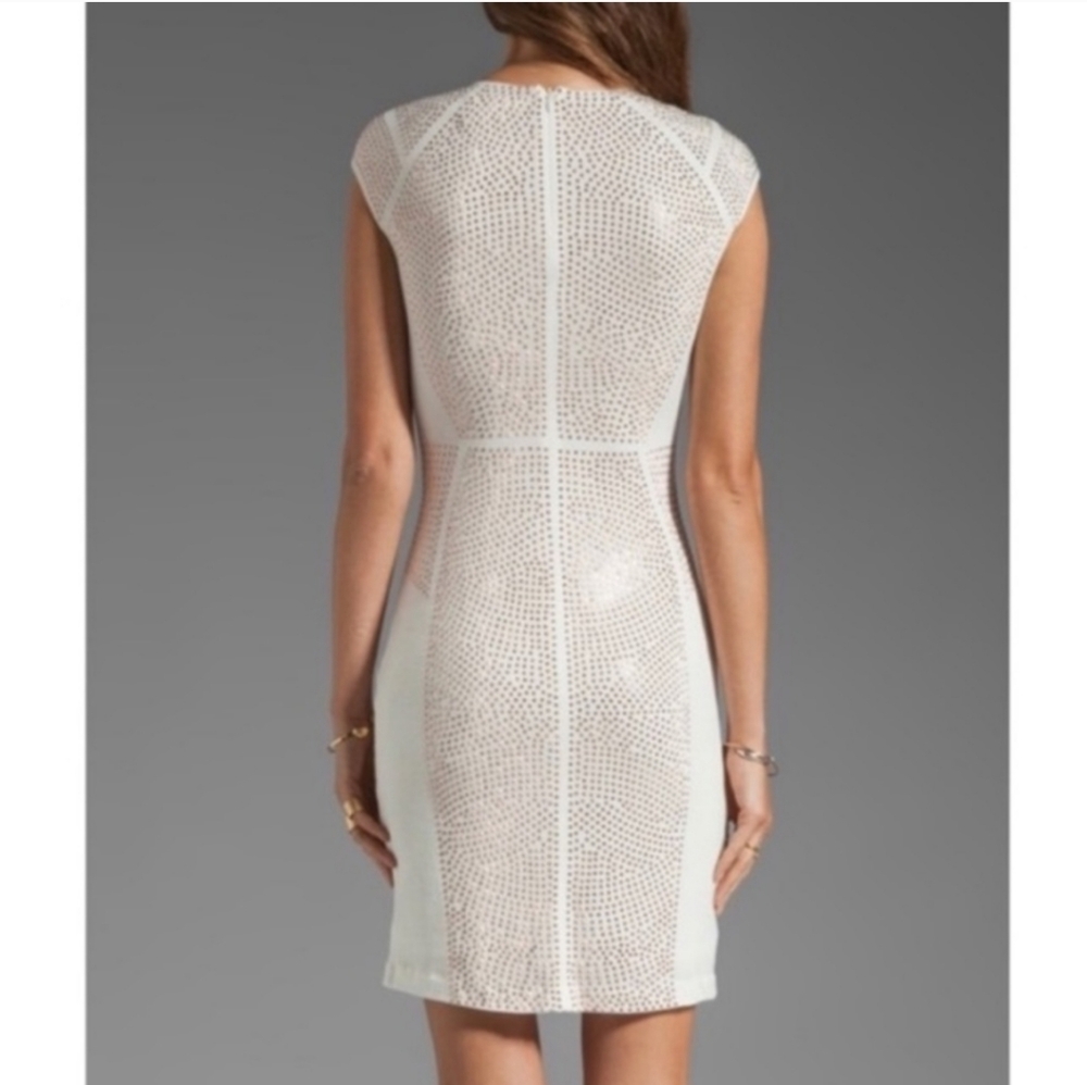 Rebecca Taylor Nailhead rose gold pink studded cream Sheath Dress. Med.Pink/Whit - Picture 5 of 8